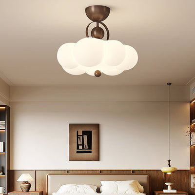 Traditional French Cloud Round Iron PE LED Semi-Flush Mount Ceiling Light For Bedroom