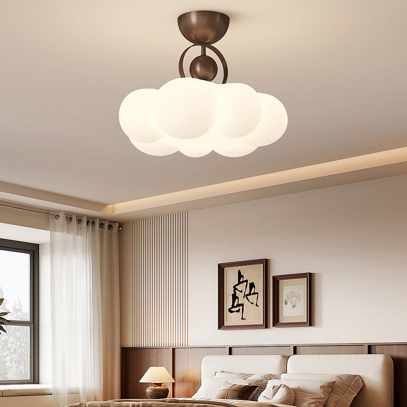 Traditional French Cloud Round Iron PE LED Semi-Flush Mount Ceiling Light For Bedroom