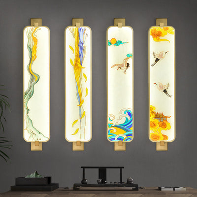 Traditional Chinese Rectangular Aluminum Iron Enameled Glass LED Wall Sconce Lamp For Living Room