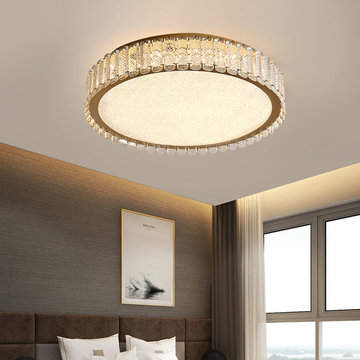 Modern Luxury Round Titanium Crystal LED Flush Mount Ceiling Light For Bedroom