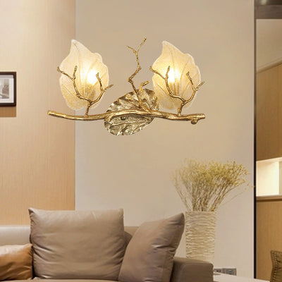 Contemporary Nordic Leaves Copper 2-Light Wall Sconce Lamp For Living Room