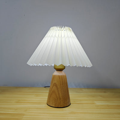 Modern Simplicity Cone Solid Wood Fabric 1-Light Table Lamp For Bedroom