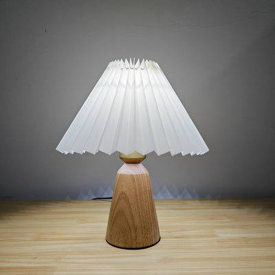 Modern Simplicity Cone Solid Wood Fabric 1-Light Table Lamp For Bedroom