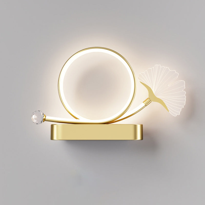 Contemporary Creative Ginkgo Biloba Circle Iron Acrylic LED Wall Sconce Lamp For Bedroom