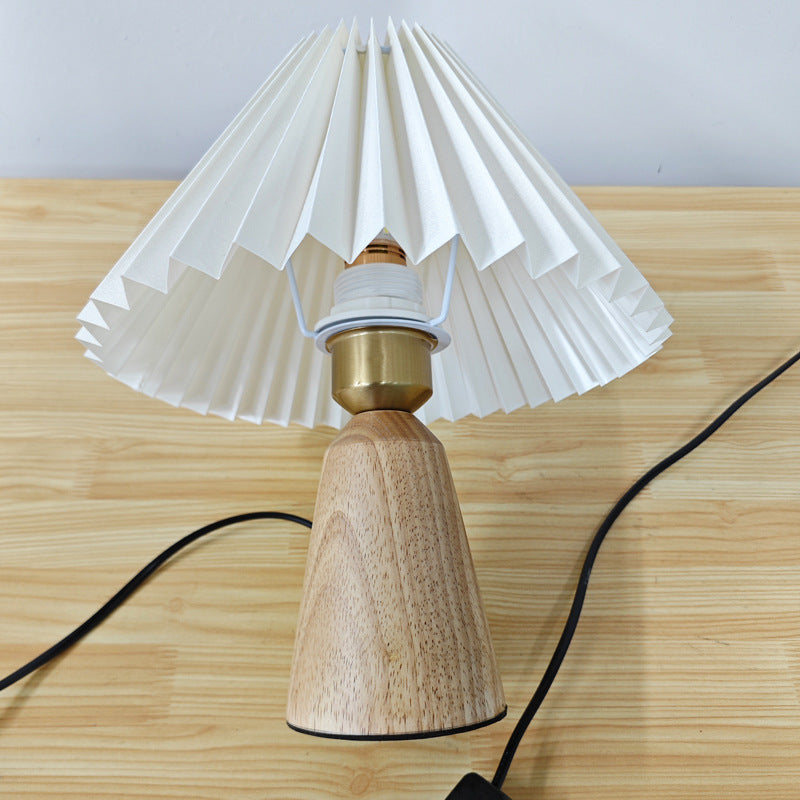 Modern Simplicity Cone Solid Wood Fabric 1-Light Table Lamp For Bedroom