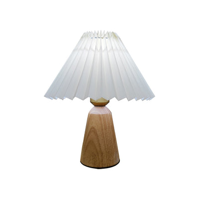 Modern Simplicity Cone Solid Wood Fabric 1-Light Table Lamp For Bedroom