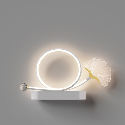 Contemporary Creative Ginkgo Biloba Circle Iron Acrylic LED Wall Sconce Lamp For Bedroom