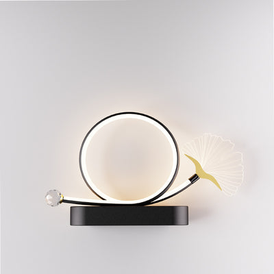 Contemporary Creative Ginkgo Biloba Circle Iron Acrylic LED Wall Sconce Lamp For Bedroom