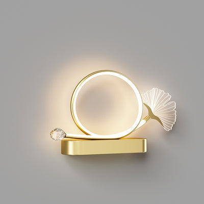 Contemporary Creative Ginkgo Biloba Circle Iron Acrylic LED Wall Sconce Lamp For Bedroom