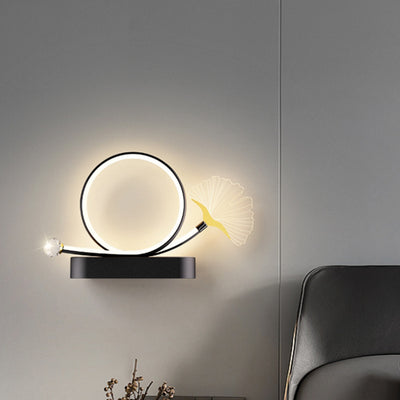 Contemporary Creative Ginkgo Biloba Circle Iron Acrylic LED Wall Sconce Lamp For Bedroom