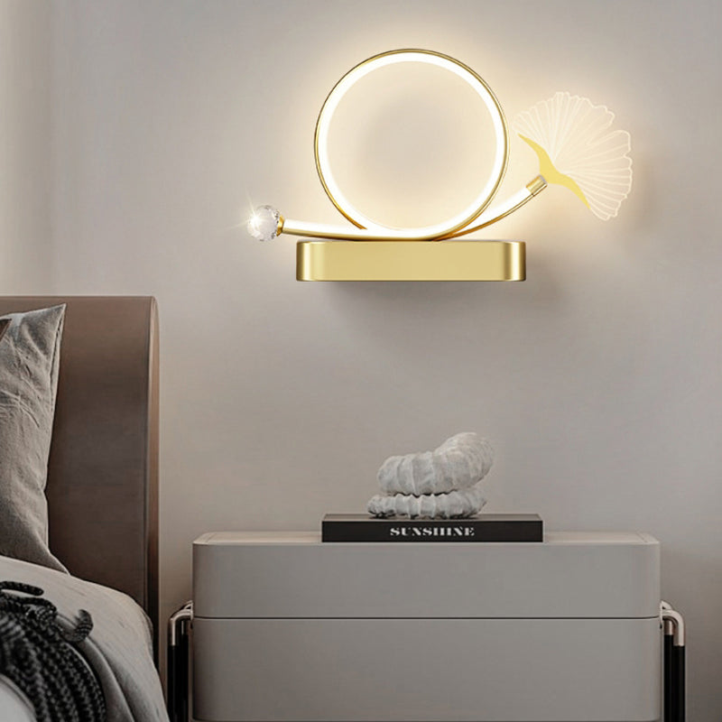 Contemporary Creative Ginkgo Biloba Circle Iron Acrylic LED Wall Sconce Lamp For Bedroom