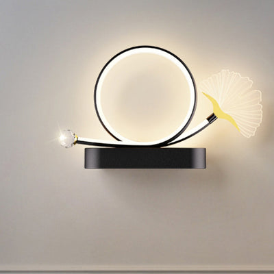 Contemporary Creative Ginkgo Biloba Circle Iron Acrylic LED Wall Sconce Lamp For Bedroom