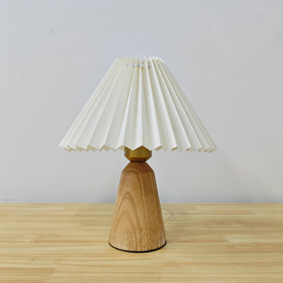 Modern Simplicity Cone Solid Wood Fabric 1-Light Table Lamp For Bedroom