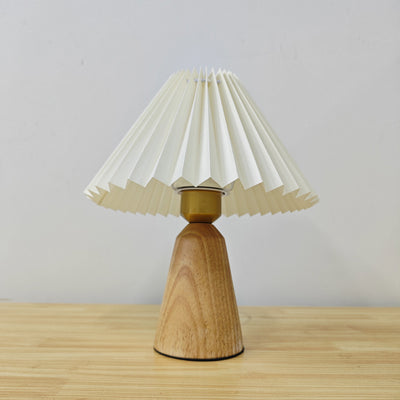 Modern Simplicity Cone Solid Wood Fabric 1-Light Table Lamp For Bedroom