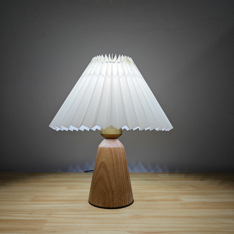 Modern Simplicity Cone Solid Wood Fabric 1-Light Table Lamp For Bedroom