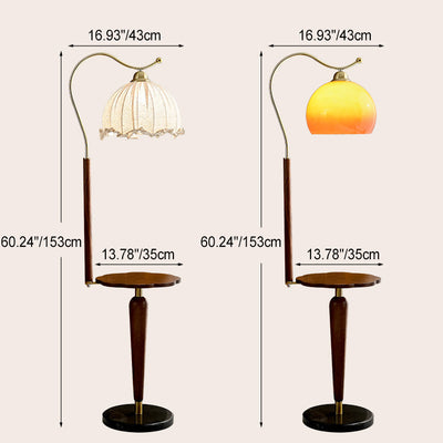 Traditional French Dome Metal Solid Wood Glass 1-Light Standing Floor Lamp For Living Room