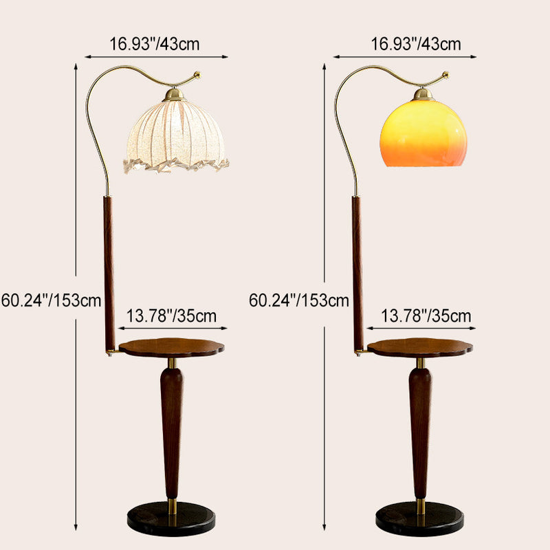 Traditional French Dome Metal Solid Wood Glass 1-Light Standing Floor Lamp For Living Room