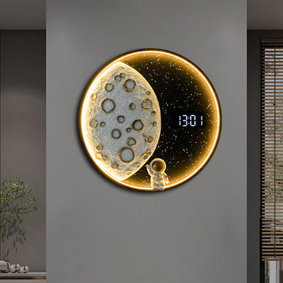 Contemporary Creative Moon Round Resin Aluminum Wood LED Wall Sconce Lamp For Living Room