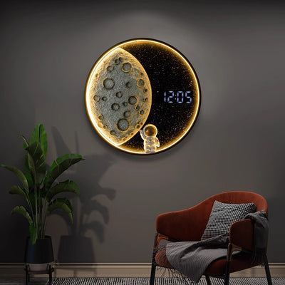 Contemporary Creative Moon Round Resin Aluminum Wood LED Wall Sconce Lamp For Living Room