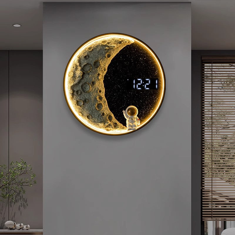 Contemporary Creative Moon Round Resin Aluminum Wood LED Wall Sconce Lamp For Living Room