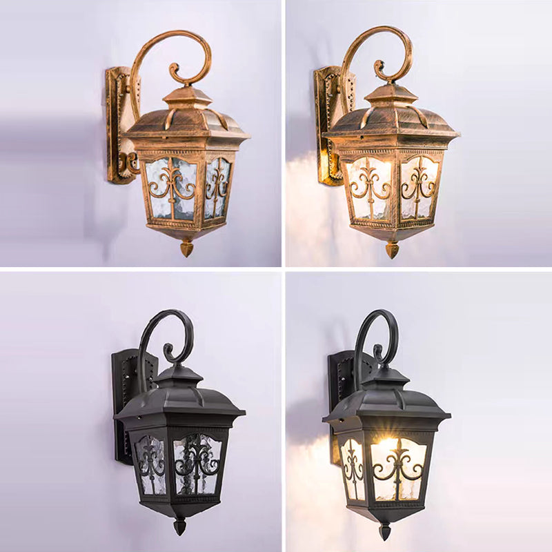 Traditional European Waterproof Quadrangular Aluminum Glass 1-Light Wall Sconce Lamp For Outdoor Patio