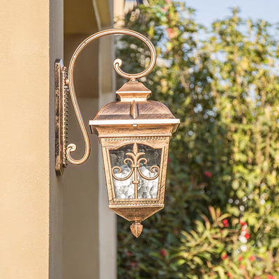 Traditional European Waterproof Quadrangular Aluminum Glass 1-Light Wall Sconce Lamp For Outdoor Patio