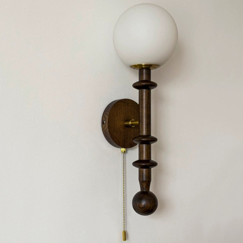 Traditional French Wood Glass Sphere 1-Light Wall Sconce Lamp For Bedroom