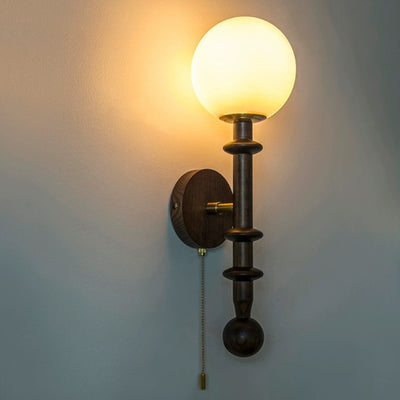 Traditional French Wood Glass Sphere 1-Light Wall Sconce Lamp For Bedroom