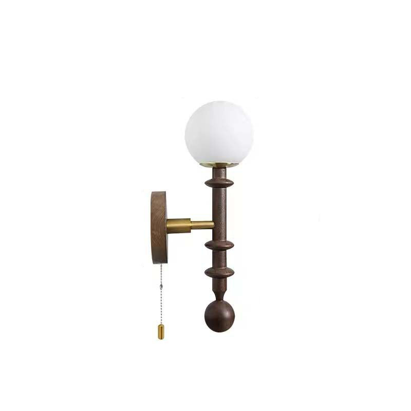 Traditional French Wood Glass Sphere 1-Light Wall Sconce Lamp For Bedroom