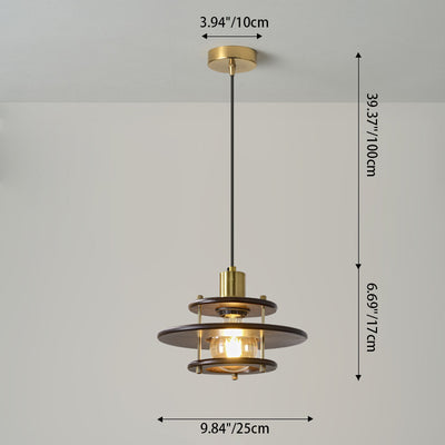 Traditional Japanese Flying Saucer Rubberwood Metal 1-Light Pendant Light For Bedroom