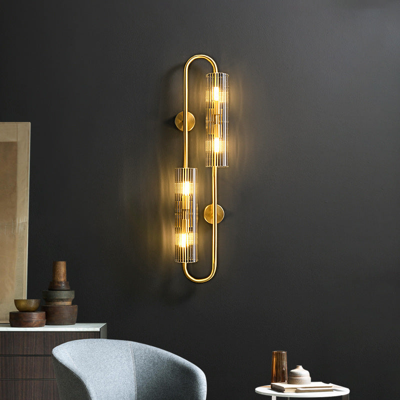 Modern Luxury Cylinder Copper Glass 4-Light Wall Sconce Lamp For Bedroom