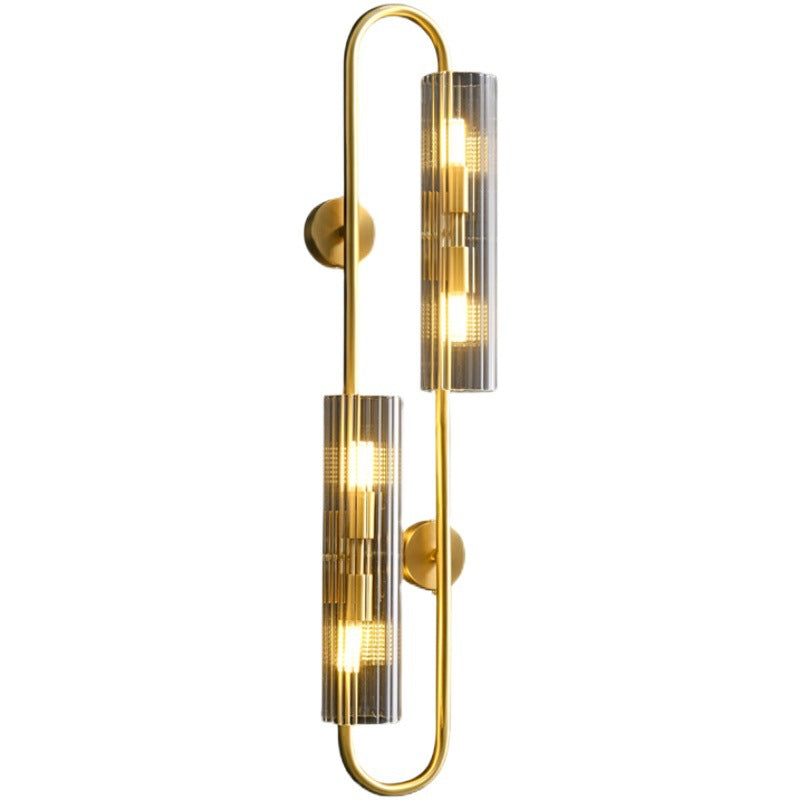 Modern Luxury Cylinder Copper Glass 4-Light Wall Sconce Lamp For Bedroom