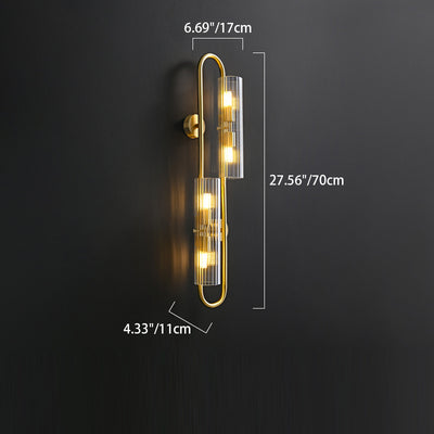 Modern Luxury Cylinder Copper Glass 4-Light Wall Sconce Lamp For Bedroom