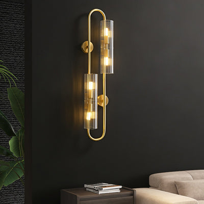 Modern Luxury Cylinder Copper Glass 4-Light Wall Sconce Lamp For Bedroom