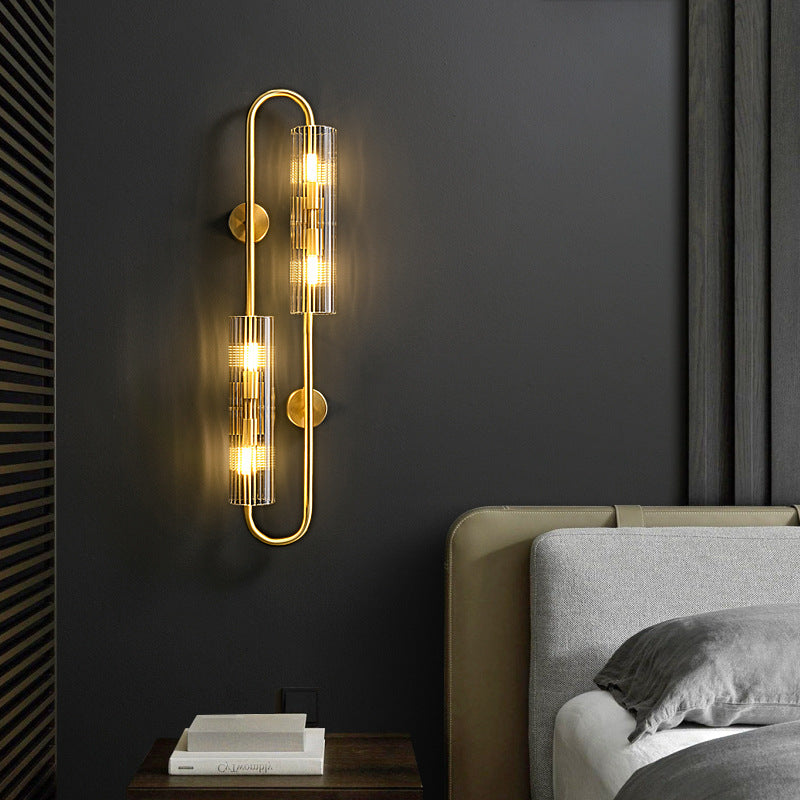 Modern Luxury Cylinder Copper Glass 4-Light Wall Sconce Lamp For Bedroom