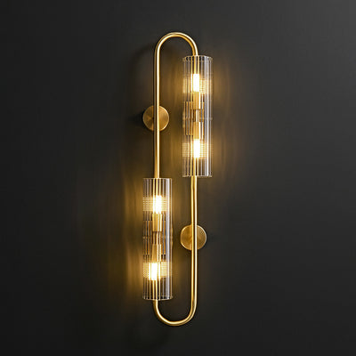 Modern Luxury Cylinder Copper Glass 4-Light Wall Sconce Lamp For Bedroom