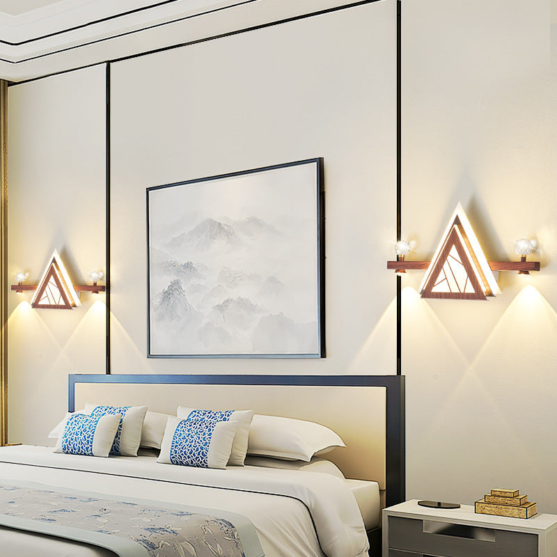 Traditional Chinese Triangle Iron Crystal Acrylic LED Wall Sconce Lamp For Bedroom