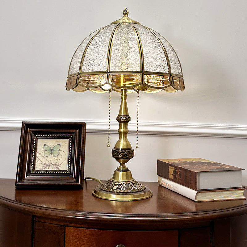 Traditional European Dome Copper Glass 2-Light Table Lamp For Bedroom