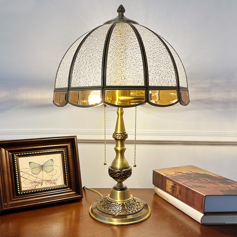 Traditional European Dome Copper Glass 2-Light Table Lamp For Bedroom