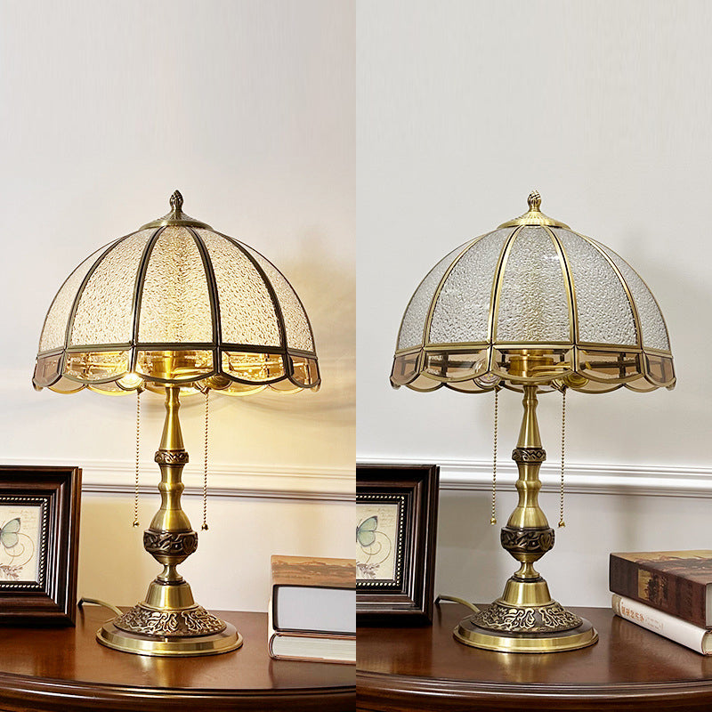 Traditional European Dome Copper Glass 2-Light Table Lamp For Bedroom