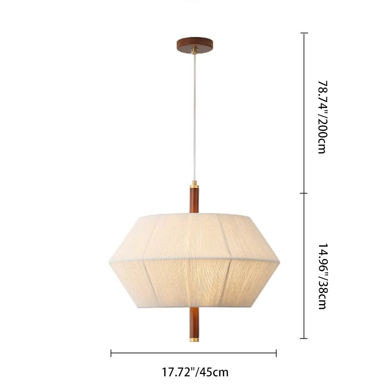 Traditional Japanese Frustum Cone Copper Wood Cotton Cord 1/2/3 Light Pendant Light For Living Room