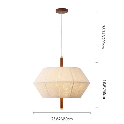 Traditional Japanese Frustum Cone Copper Wood Cotton Cord 1/2/3 Light Pendant Light For Living Room