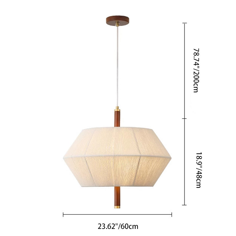 Traditional Japanese Frustum Cone Copper Wood Cotton Cord 1/2/3 Light Pendant Light For Living Room