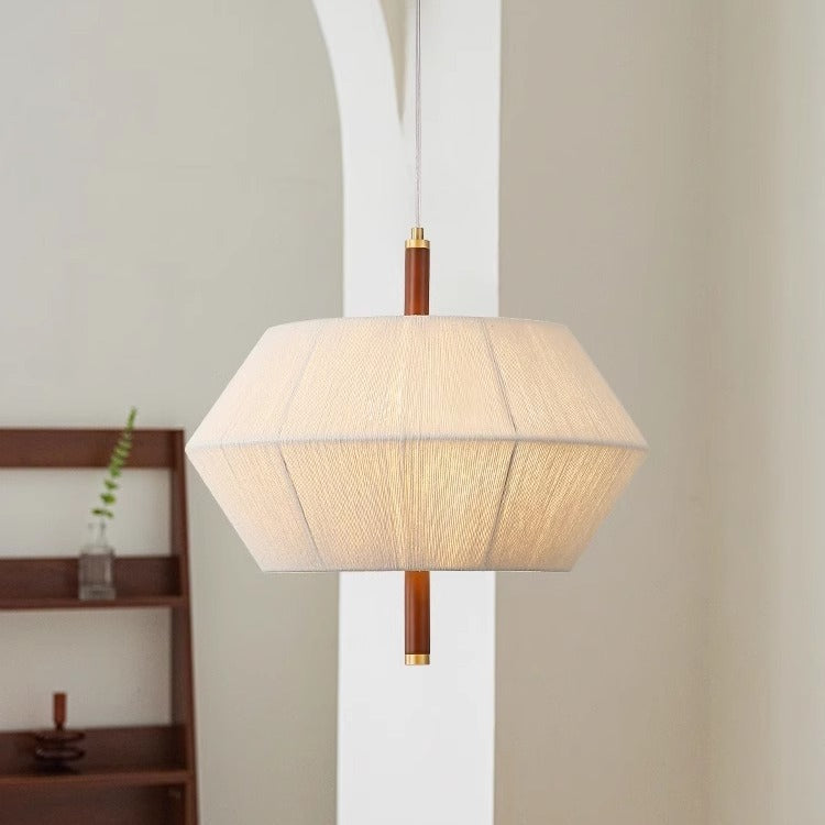 Traditional Japanese Frustum Cone Copper Wood Cotton Cord 1/2/3 Light Pendant Light For Living Room