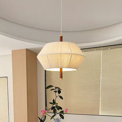 Traditional Japanese Frustum Cone Copper Wood Cotton Cord 1/2/3 Light Pendant Light For Living Room