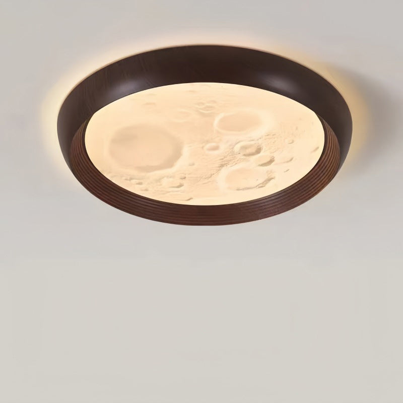 Traditional Chinese Moon Round PVC Iron LED Flush Mount Ceiling Light For Bedroom