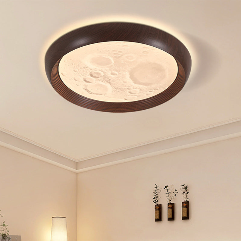 Traditional Chinese Moon Round PVC Iron LED Flush Mount Ceiling Light For Bedroom