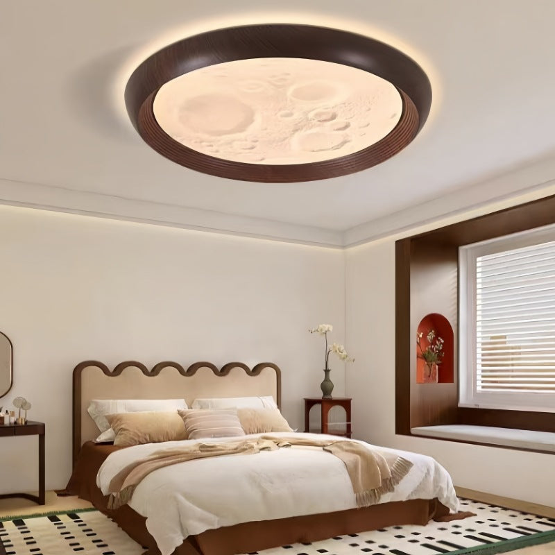 Traditional Chinese Moon Round PVC Iron LED Flush Mount Ceiling Light For Bedroom