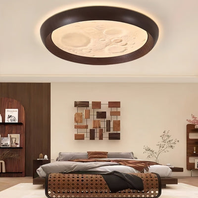 Traditional Chinese Moon Round PVC Iron LED Flush Mount Ceiling Light For Bedroom