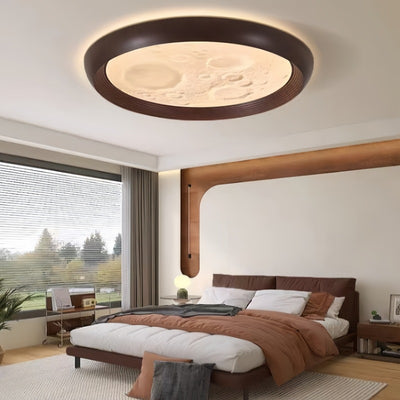 Traditional Chinese Moon Round PVC Iron LED Flush Mount Ceiling Light For Bedroom